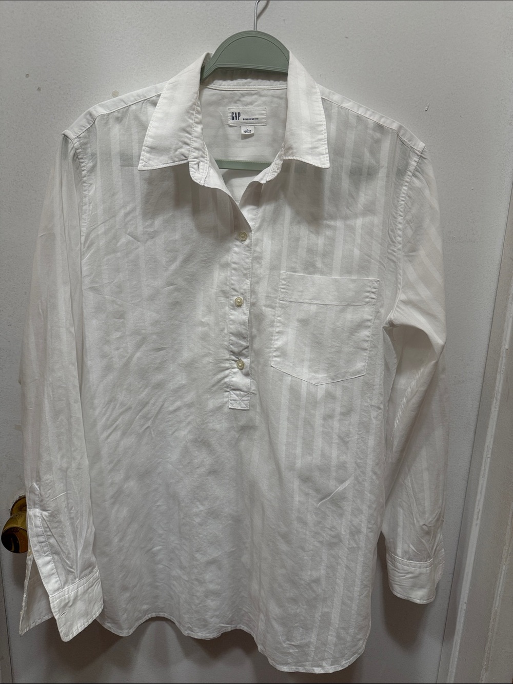 White Long-Sleeve Stripe Popover Shirt women ‘s Gap boyfriend fit size L